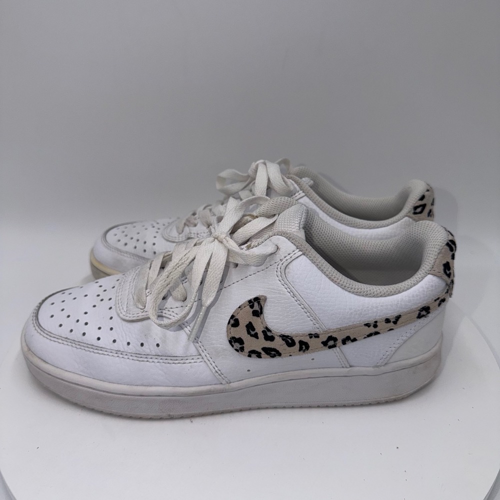 Nike Court Vision Low White Leopard Print Sneakers DD9665-100 Womens Size 8